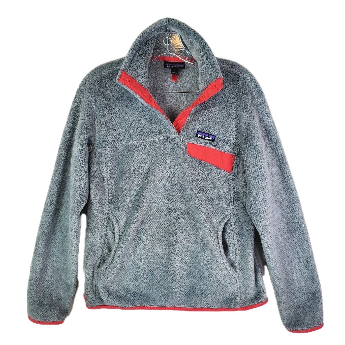 Vtg Patagonia Re-Tool 1/4 Snap Sz Medium Fleece Pullover Gray Coral Sweatshirt